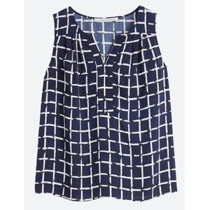 Collective Concepts Salas Split Neck Sleeveless Blouse Navy White XL EUC